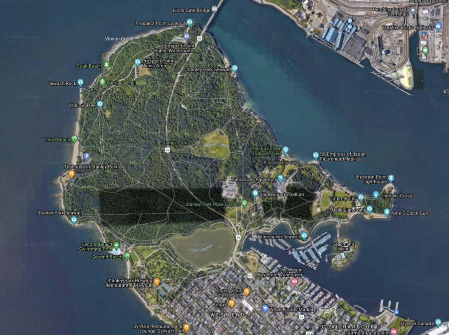 Google Map of Stanley Park in Vancouver
